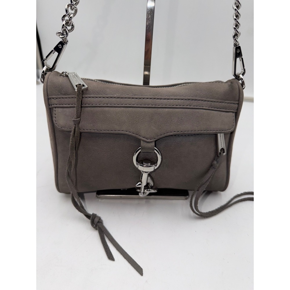 Rebecca Minkoff Mini MAC Grey Nubuck Leather Crossbody Bag Silver Hardware